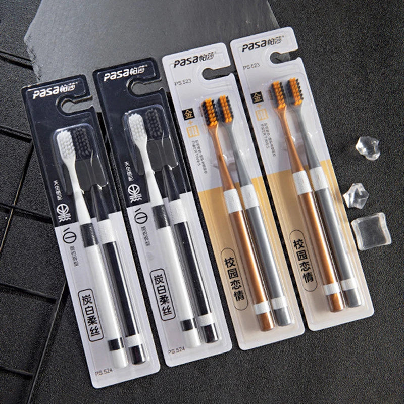 Lot Duo de Brosses à Dents Bambou & Charbon – Ultra-Douces, Idéal Couple ou Famille