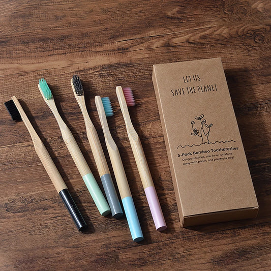Brosses à Dents Éco (x5) – Bambou Naturel, Poils Medium, Idéal Hygiène Quotidienne
